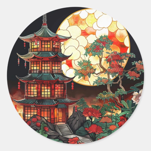 Adesivo Vibrante Pagoda Arte de Vidro Estendida (Frente)