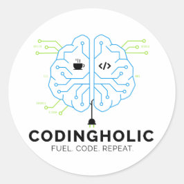 Adesivo Viciado em Código Cérebro de Tecnologia Programado