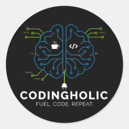 Adesivo Viciado em Código Cérebro Tech Programador Escuro