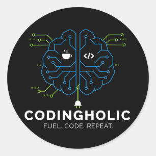 Adesivo Viciado em Código Cérebro Tech Programador Escuro