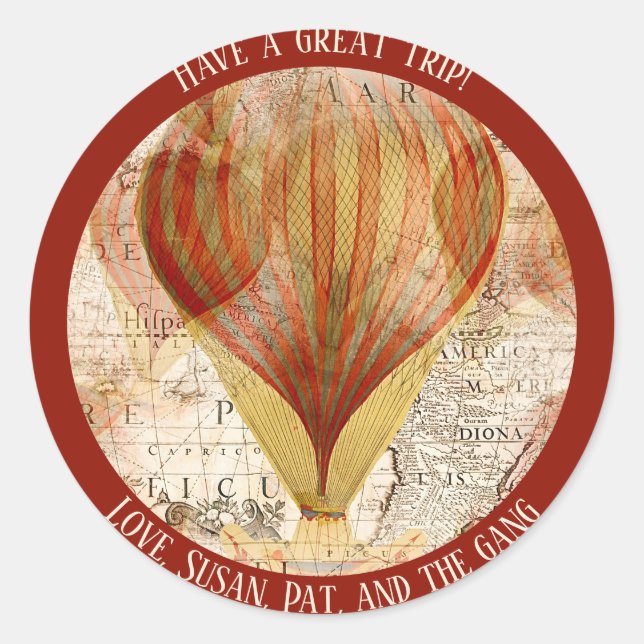 Adesivo Victorian Steampunk Hot Air Balloons Map (Frente)
