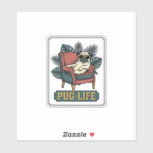 Adesivo Vida de Pug Vintage Óculos de Sol Design de Cachor