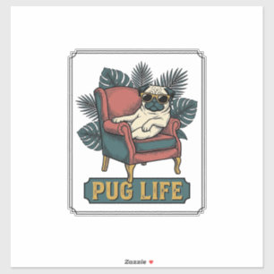 Adesivo Vida de Pug Vintage Óculos de Sol Design de Cachor