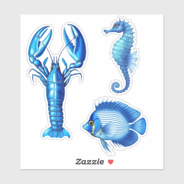 Adesivo Vida marinha / Sealife - Lagosta, Cavalo-do-mar e  (Folha)