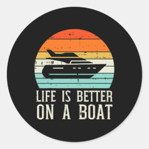 Adesivo Vida Melhor No Barco Pôr do Sol Retro Iate Capitão