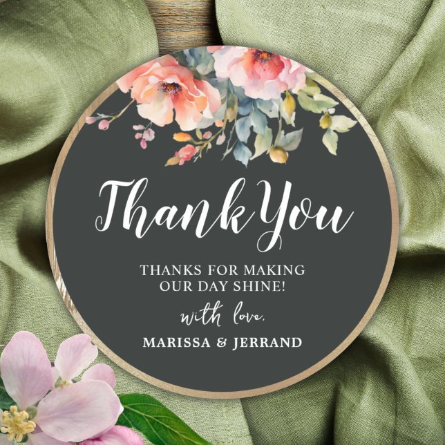 Adesivo Videais para casamento de quadros Dourados Florais (Elegant Rustic Floral Gold Frame Wedding Favors Classic Round Sticker)