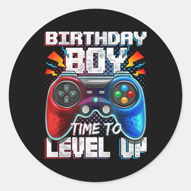 Adesivo Video Game Birthday Boy Time Gamer Level Up (Frente)