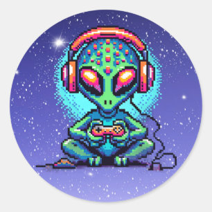Adesivo Videos games de reprodução da Alienígena Pixel Art