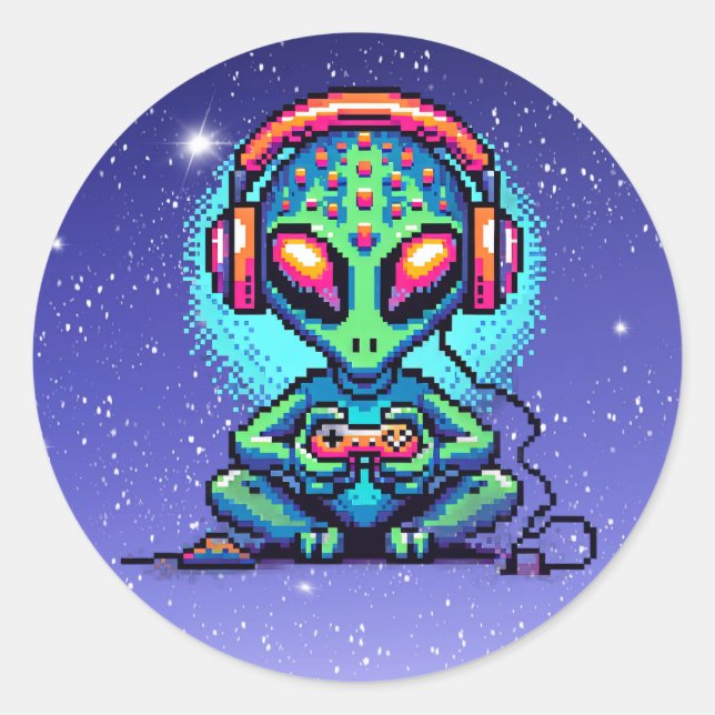Adesivo Videos games de reprodução da Alienígena Pixel Art (Frente)