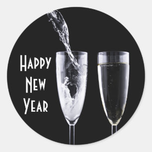 Adesivo Vidro branco preto de Champagne do feliz ano novo