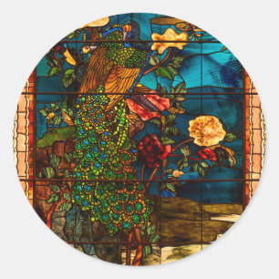 Adesivo Vidro Colorido Antigo com Pavões e Flores