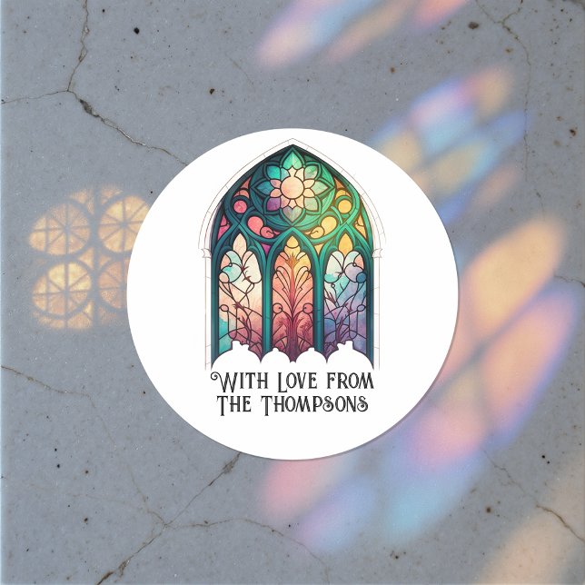 Adesivo Vidro Colorido Natal Férias Personalizado (Stained Glass Christmas Holiday Personalized Classic Round Sticker)