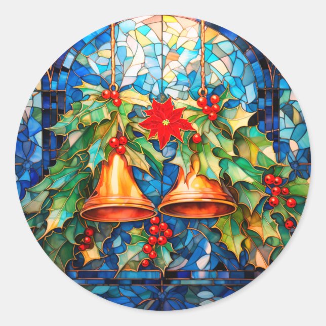 Adesivo Vidro manchado, Vinheta redonda clássica Natal (Frente)