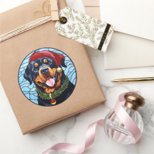 Adesivo Vidro Pintado de Natal Rottweiler