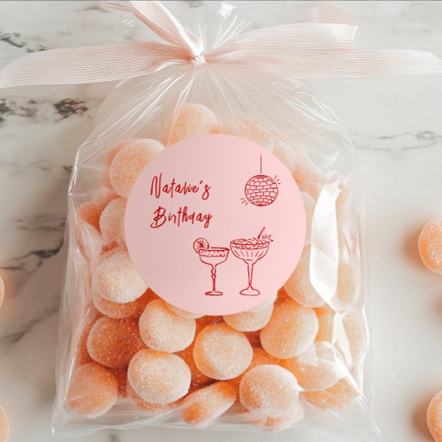 Adesivo Vidros de coquetel rosa-rosa-desenhados à mão Aniv (Criador carregado)