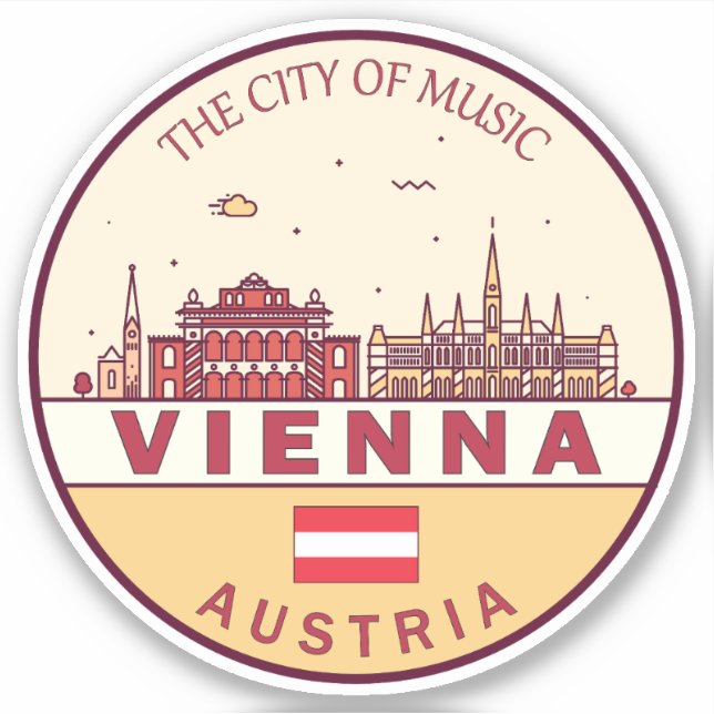 Adesivo Viena, Áustria, Cidade do Skyline Emblem (Frente)