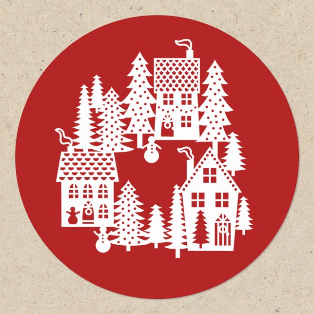 Adesivo Village Red and White (Red and white festive Christmas Village stickers)