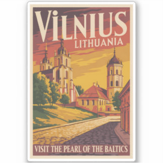 Adesivo Vilnius Lithuania Illustration Travel Art Vintage