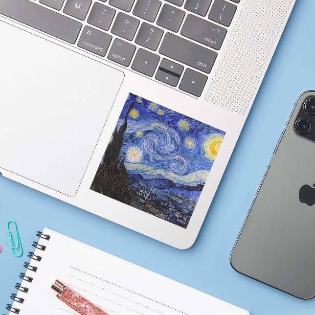 Adesivo Vincent Van Gogh - A noite de Starry (Notebook com iPhone)