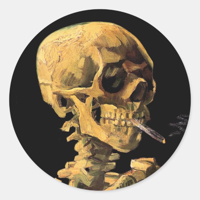 Adesivo Vincent Van Gogh - Caveira Com Cigarro Aceso (Frente)