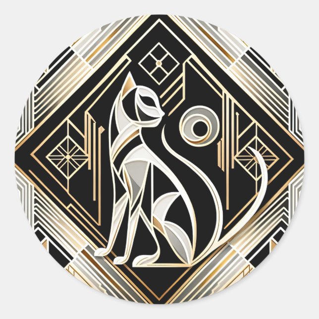 Adesivo Vinheta Abstrato preto de gato decorativo (Frente)