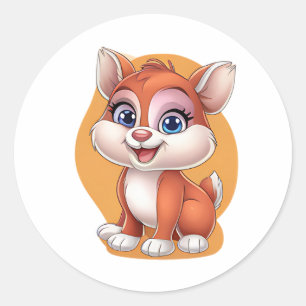 Adesivo Vinheta Adorável de Fox - Design de Cartoon Animal
