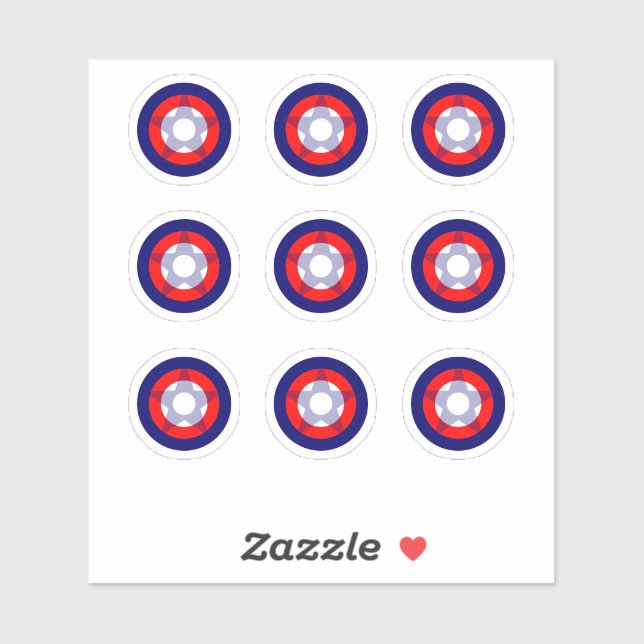 Adesivo Vinheta-alvo redonda Pinball Red/White/Blue "Star" (Folha)