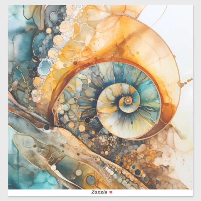 Adesivo Vinheta ammonite de vinilo fóssil (Folha)