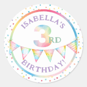 Adesivo Vinheta aniversário de 3 anos de Favor Pastel Conf
