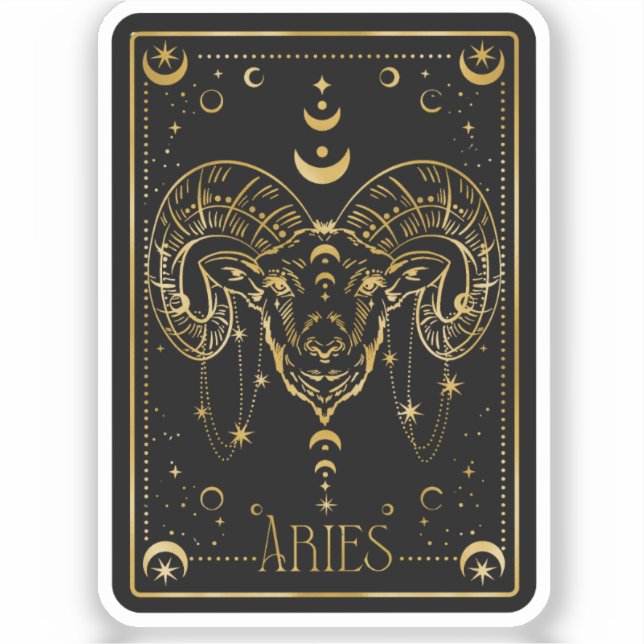 Adesivo Vinheta Astrológica Zodiac Black & Dourado Aries (Frente)