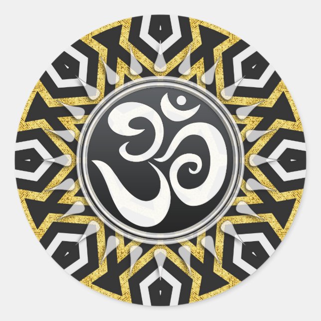 Adesivo Vinheta Aztec Dourado Sun Preto+Branco Om Tribal (Frente)