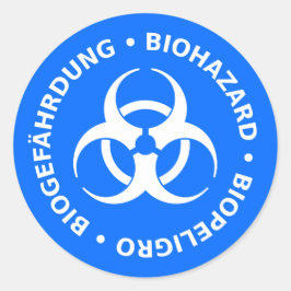 Adesivo Vinheta Azul Brilhante de Advertência de Risco Bio