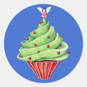 Adesivo Vinheta azul Cupcake de Árvore de Natal