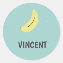 Adesivo Vinheta azul de desenho da banana amarela