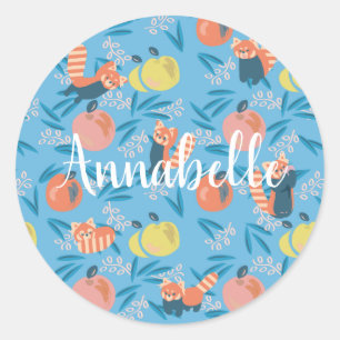 Adesivo Vinheta Azul de Maçã "Panda Vermelha" Personalizad