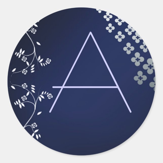 Adesivo Vinheta azul escura de monograma redondo (Frente)