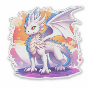 Adesivo Vinheta branca de dragão branco de Kawaii para ade