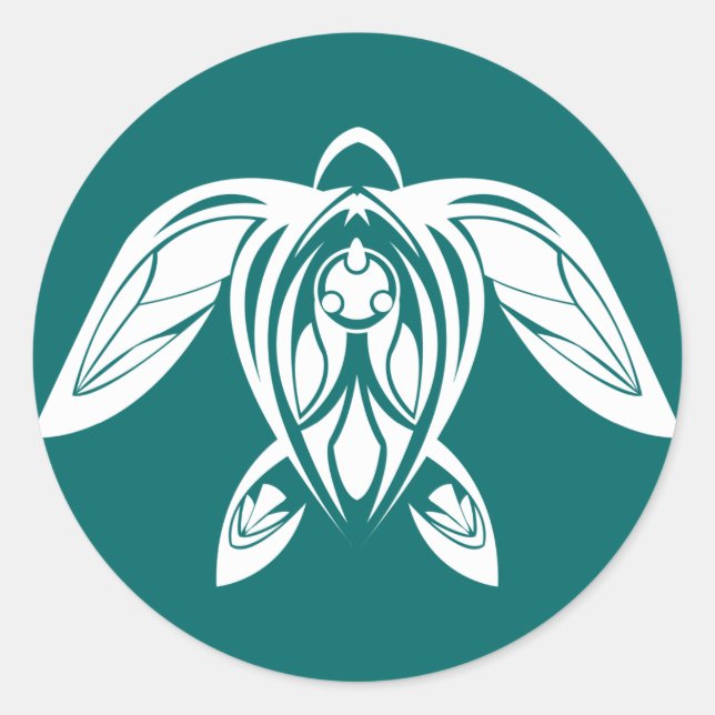 Adesivo Vinheta Branca de Tartaruga Tribal (Frente)