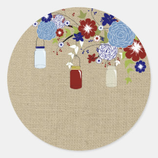 Adesivo Vinheta Burlap Red e Blue Mason Jar Faux