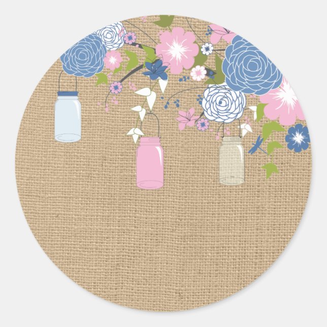 Adesivo Vinheta Burlap, Rosa e Azul, Jar Faux (Frente)