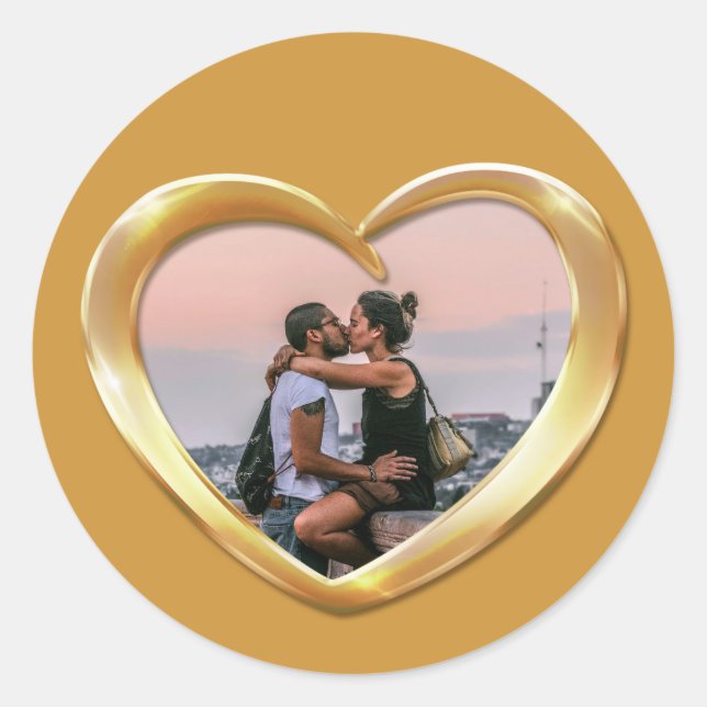 Adesivo Vinheta cardíaca de aniversário de ouro fotográfic (Frente)