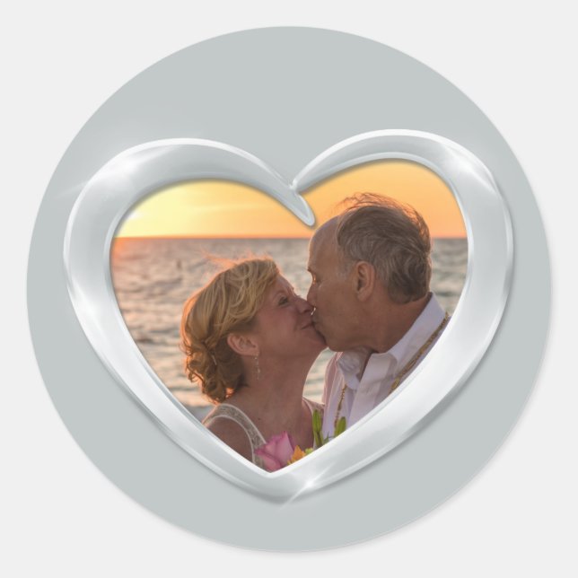 Adesivo Vinheta cardíaca de aniversário de platina fotográ (Frente)