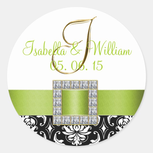 Adesivo Vinheta Casamento tema damasco Preto Verde | Inici (Frente)