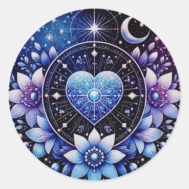 Adesivo Vinheta Celestial com Flores Místicas (Frente)