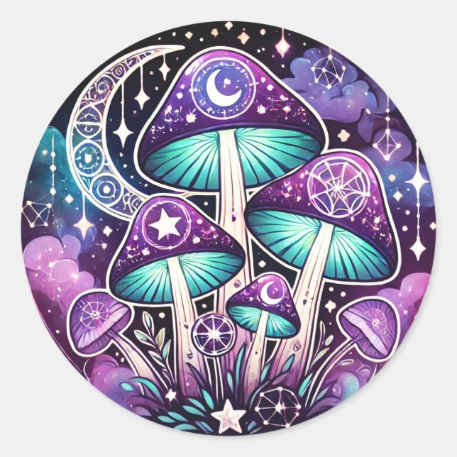 Adesivo Vinheta Celestial de Cogumelo com Acentos Místicos (Frente)