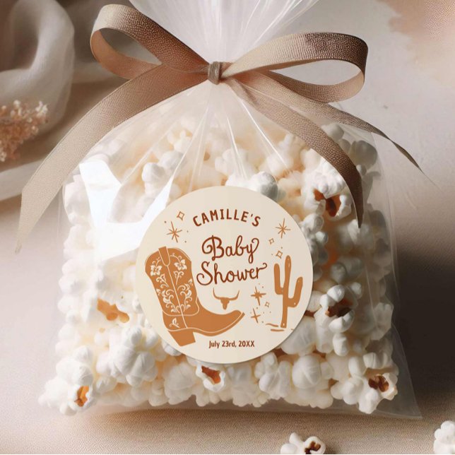 Adesivo Vinheta Chá de fraldas de caubói (Cowboy Baby Shower Round Favor Stickers)