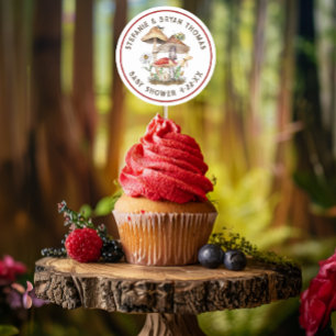 Adesivo Vinheta Chá de fraldas de Cogumelos Aquarela   Whi