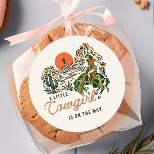 Adesivo Vinheta Chá de fraldas de Cowgirl Ocidental do Des