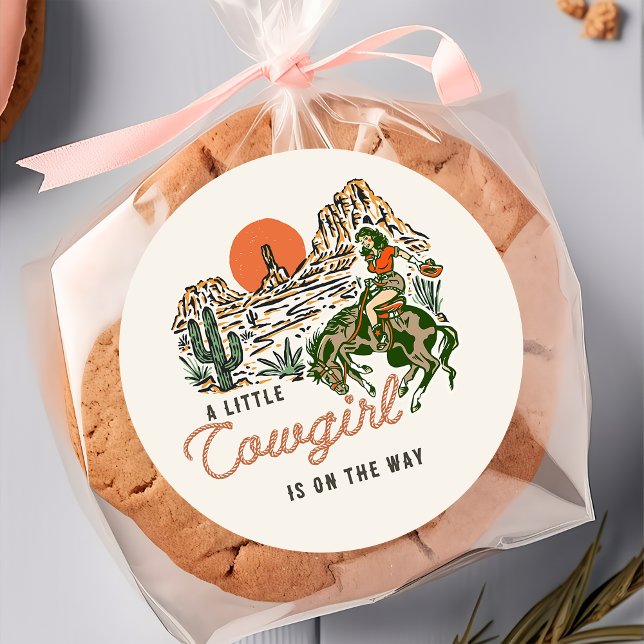 Adesivo Vinheta Chá de fraldas de Cowgirl Ocidental do Des (Criador carregado)