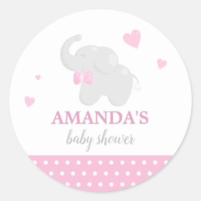 Adesivo Vinheta-Chá de fraldas de Elefante Rosa-doce (Frente)
